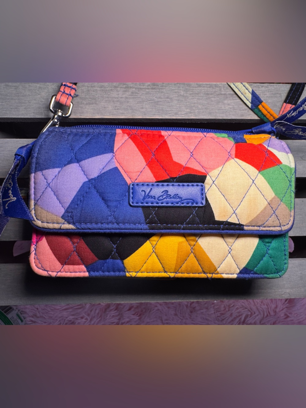 Vera Bradley quilted crossbody bag in a color-block or geometric pattern